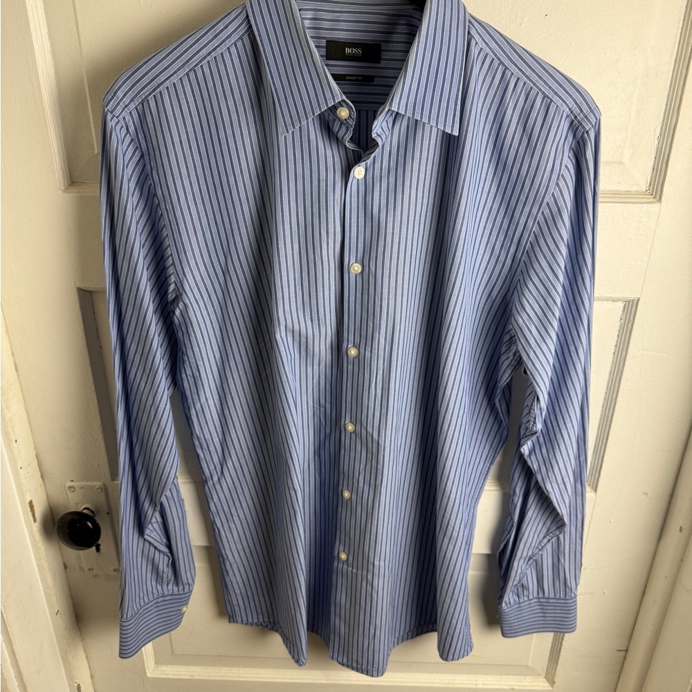 Hugo Boss HUGO BOSS Dress Shirt – Sharp Fit – Blue Pinstripe – Modern & Tailored
